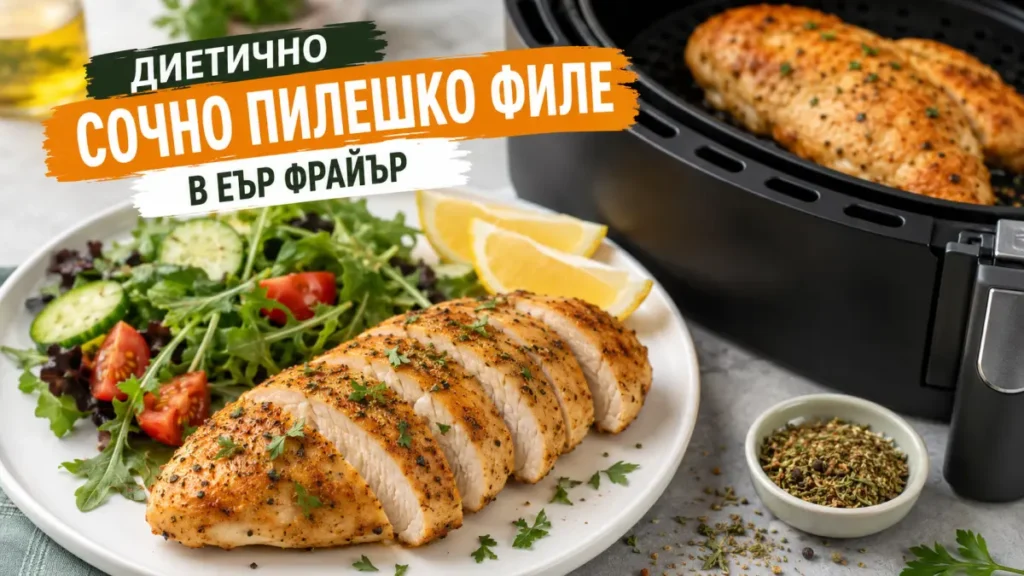 Диетично сочно пилешко филе в еър фрайър – лесна рецепта с перфектен резултат